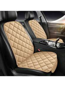 Set 2 perne auto din pluș (1 pernă pentru scaun + 1 spătar) - Potrivit pentru scaunul față individual în timpul iernii, design cu grilă în spic de hering, ușor de prins, potrivit universal pentru sedanuri și SUV-uri (negru/violet/gri/maro/roșu/bej) - Vizualizare 2