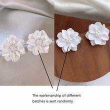1 Pair Minimalist Versatile Exaggerated Camellia Flower & Pearl Stud Earrings, Elegant For Women - White - View 6