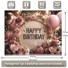 Customizable Vintage Rose Floral Balloon Happy Birthday Backdrop, Personalized Birthday Name Design, Suitable For Birthday Party, Cake Smash, Decoration, Photography Banner, Made Of Vinyl Material,Party Top - Type B - View 6