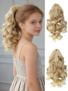 1pc Synthetic Fiber Wavy Ponytail Hair Claw Clip, Natural Looking Roman Curl Short Ponytail Hair Extension - Multicolor - View 12