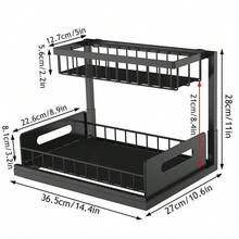 Wysuwany regał pod zlew, dwuwarstwowa przesuwna półka organizera, wielofunkcyjny regał do przechowywania w kuchni i łazience pod zlewem - Czarne - Zobacz 8
