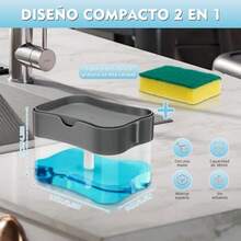 Bebeay Dispensador de Jabon Cocina Jaboneras para Cocina con Porta Esponja Jabonera para Trastes Fregadero 300ml Pulsar para Dispensar Reposición Oportuna Limpieza de Platos Cubiertos y Sartenes - Plata - Ver 3