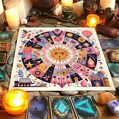 1 pieza Juegos de fiesta y actividades Elegante mantel de altar con diseño de mandala sol y luna con símbolos místicos, mantel de mesa con cielo estrellado, mantel negro de brujería y astrología, estera de oráculo, mantel de tarot, tapete de juego bohemio para decoración del hogar
