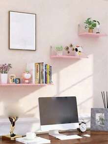 三件套粘胶壁挂式悬浮置物架 - 黑/白/粉三色可选，尺寸分别为 40/50/60 厘米，无痕墙胶安装（适用于瓷砖/玻璃/木材/大理石），可靠的承重收纳架，可用于家庭/书房/美甲沙龙等场所，收纳书籍/植物/装饰品/美甲工具等。 - 粉色 - 查看 3