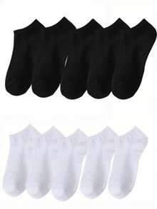 1 Pair/5 Pairs/9 Pairs/10 Pairs/15 Pairs Women Basic Versatile Casual Low-Cut Breathable Socks, Cute Heart Pattern Minimalist Sporty Style, Unisex Couples Solid Black/White/Gray Short Socks, Holiday/Valentine's Day Gift - Multicolor - View 14