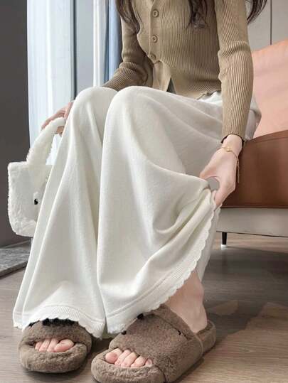 2026 Women's Spring Loose Knit Wide Leg Pants, High Waist Casual Simple Versatile Draping Maxi Trousers