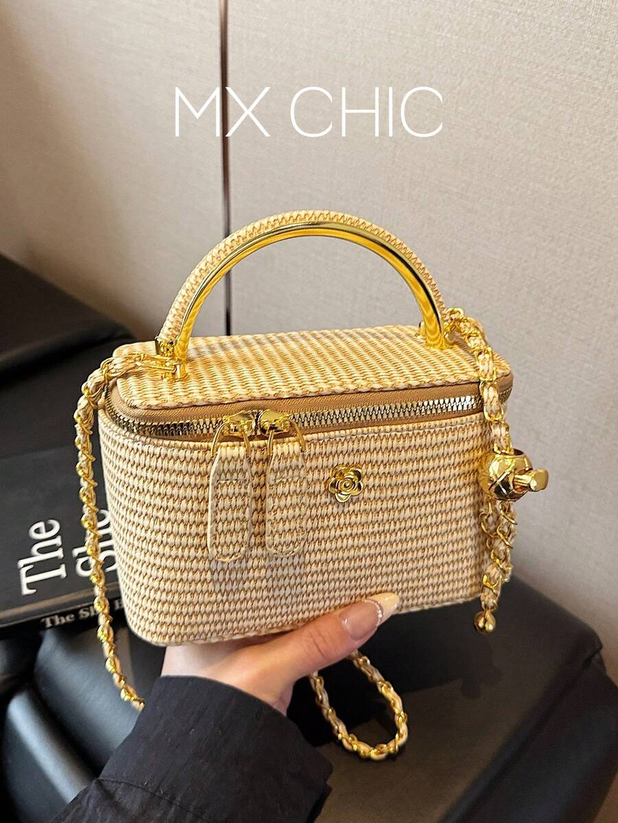 新款极简主义手提盒包、单肩包和斜挎包 - 卡其色 - 查看 1