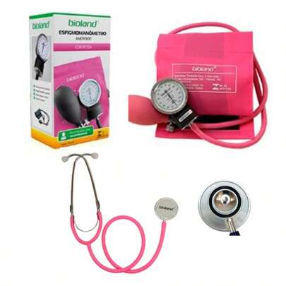 Kit Aparelho de Pressão + Estetoscópio Profissional DUPLO Delicado Nf ROSA