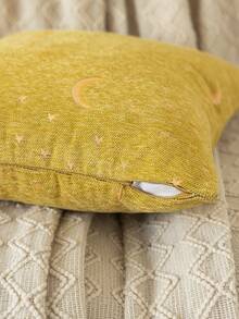 1件/2件装黄色雪尼尔提花星月图案装饰抱枕套，波西米亚风格靠垫套，适合斋月、客厅、卧室及所有季节使用。 - 黃色 - 查看 5