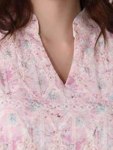 2026 New Style Ramadan Traditional Elegant Floral Embroidered Asymmetrical Ruffle Hem Dress, Modest Arabic Women Clothing - Pink - View 3