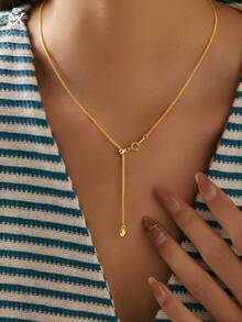 SYMFNY 1pc 925 Sterling Silver Minimalist Adjustable Y-Shape Sliding Bead Pendant Necklace With 3D Heart Charm, Suitable For Women's Daily Wear