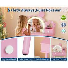 Tocador Infantil de Madera con Luces y Espejo, Juego de Maquillaje para Niñas con Cajones, Regalo para Princesitas - Rosa - Ver 3