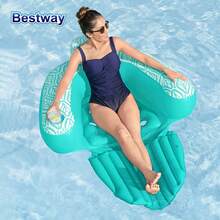 Bestway 43719 1PC Portable Inflatable Floating Pool Lounge Chair With Backrest And Cup Holder, Inflatable Pool Floating Chair, Inflatable Pool Floating Tube For Summer Parties, Summer Water Recreation Party Decorations, Party Supplies. (Without Pump), Pool Inflatable, Beach Essentials, Pool Float - Green - View 1