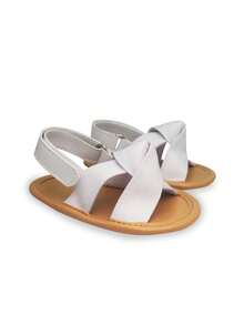 1 par de sandalias planas cómodas y antideslizantes con diseño de moño de denim para bebé, adecuadas para el verano - Blanco - Ver 6