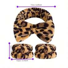 1/3pcs Leopard Print Bow Headband, Wrist Wrap Set With Printed Headscarf, Absorbent Wristband, Reusable Washing Wristband, Soft Microfiber Towel Wristband, Facial Cleansing Wristband For Women, Girls, Yoga, Running - Multicolor - View 9