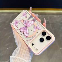 Funda de Teléfono Mariposa Rosa, Compatible con Carga Inalámbrica, Resistente a Impactos, Funda Magnética con Sensación de Piel, Compatible con iPhone 17 Pro Max/17 Air/16/15/14 Plus/13/12/11  Galaxy A56/A55/A54/A36/A35/A26/A25/A16/A15/A06/S25 Ultra/S24 FE/S23 Plus/S22, Estuche de Carga Inalámbrica, Estuche de Teléfono Minimalista, Cubierta de Inspiración Natural, Fijación Magnética Ajustada XUHF - Multicolor - Ver 10