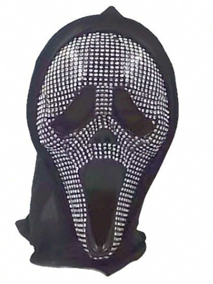New Rhinestone Screaming Ghost Face Mask, Cute & Fashionable Costume Party Prop, Scream Black Mask - Multicolor - View 1