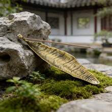 古董菩提叶合金创意香炉，日式叶形卧式香炉，家用叶形香薰香插摆件