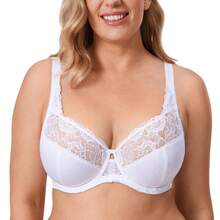 DELIMIRA Women's Plus Size Full Coverage Underwire Unlined Minimizer Lace Bra - White - View 2