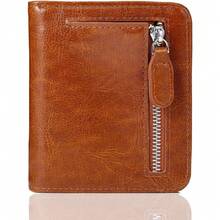 FUNTOR Carteras pequeñas para mujer, pequeñas y compactas con bolsillo RFID con bloqueo RFID, portafolios de piel auténtica para mujer, R: - B: piel de cera, café - Ver 8