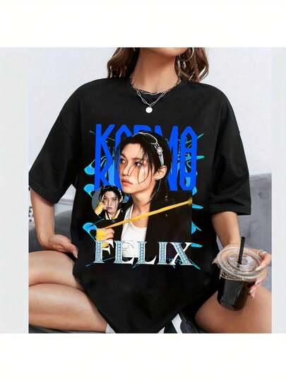 legenas Viral en  Camiseta Gráfica Oficial  Stray for KARMA Album Stay Kpop Ceremony - Camiseta Negra Unisex con Letras Azules y Estampado de Cara de , Ajuste Holgado, Comodidad para Todas las Estaciones, Merch de K-Pop para Hombres y Mujeres, Ropa Casual y de Fiesta, Regalo Ideal para Fans