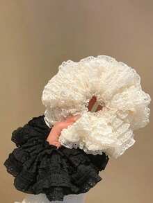 1/2 Peças Elásticos de Cabelo Elegantes em Formato de Salsicha com Renda Vazada, Preto e Branco, Multifuncionais, Textura Sedosa, Decoração com Estampa Floral, Macios e Duráveis, Adequados para Mulheres, Podem Ser Usados como Acessórios de Cabelo, Elásticos, Porta-Rabos ou Fitas Elásticas de Cabelo - Multicolorido - Visão 14