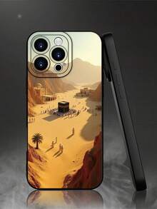 1pc Desert Landscape Architecture Pattern Retro Printed Creative Fashionable Personalized Protective Phone Case, Suitable As Gift For Girlfriend, Wife, Couple, Aunt, Boss, Sister, Couples, Students, Teachers, Birthday, Holiday - Black Matte Soft Full Coverage Anti-Dust Waterproof Case Compatible With Iphone 17/13/16/15/14/13/12/11/Pro/ProMax/X/XR/XS/XSMAX/7/8/PLUS And Models - Black - View 2