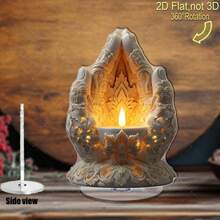 2D Plano, Suporte para Vela de Mãos em Oração Acrílico Rotativo 360°, com Design Floral - Estilo Vintage, Adequado para Meditação Espiritual, Dia dos Pais, Decoração de Quarto, Sem Necessidade de Eletricidade, Decoração Espiritual, Artesanato Delicado, 2D Plano - Multicolorido - Visão 2