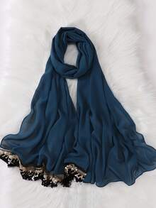 1 Stück Damen Chiffon Muslimischer Hijab Schal mit schwerem Spitzen-Pailletten-Farbverlauf-Muster - Verschiedenfarbig - Übersicht 5