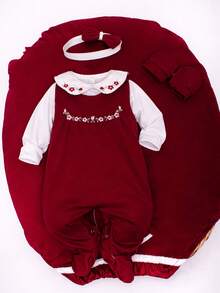 Maribaby Linens Baby Girl Bella 5-Piece Hospital Outfit, 100% Cotton, Baby Overalls - 紅木色 - 查看 4