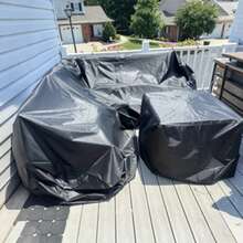 V-Shaped Patio Sofa Cover, Outdoor L-Shaped Sofa Cover, Outdoor Garden Furniture Cover. Suitable For Most V-Shaped And L-Shaped Sofas. Made Of 300D Oxford Cloth, Waterproof, Dustproof, And UV-Resistant. Adjustable Wind-Proof Clips At The Bottom, Drawstring Design For All-Weather Protection. - Black - View 4