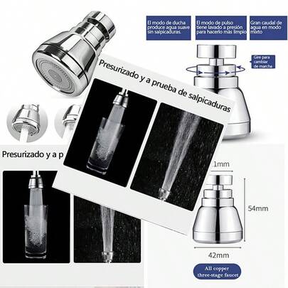 htyAccesorio de rociador para grifo de fregadero de cocina giratorio movil grifo de cocina amplificador y ahorro de agua para lavar platos lavar verduras y lavar frutas duchayfg