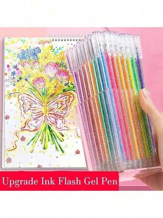 48 colores Bolígrafos de gel con brillo, bolígrafos neutros coloridos, papelería de alta calidad para diarios, álbumes DIY, pintura, bolígrafos fluorescentes, bolígrafos brillantes con brillo, bolígrafos de color cambiante de líquido de arena movediza, papelería para niños