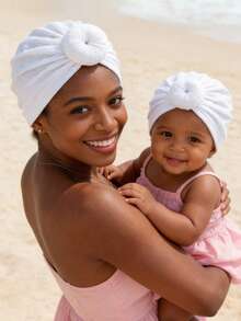 2 PCS Parent-Child Unisex Donut Knot Turban Hats - Soft Skin-Friendly Head Wraps, Stretchy Fashion Headwear For Mom & Kids - Multicolor - View 7