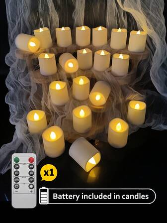 6/12/24件套闪烁无焰蜡烛，电池供电，带定时器和遥控器，适用于圣诞节、万圣节、情人节、求婚、婚礼、餐桌、派对、节日氛围照明等场合的中心装饰。