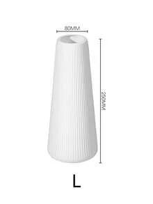 3pcs Modern T-Shaped Nordic Style Plastic Vases, White And Black, Textured, Shatterproof, Multiple Sizes 24.89/20.07/13.97cm, Minimalist Centerpiece Decor For Living Room, Dining Table, Holds Fresh Flowers, Tulips Or Artificial Flowers, Home Decor Gift - White - View 13