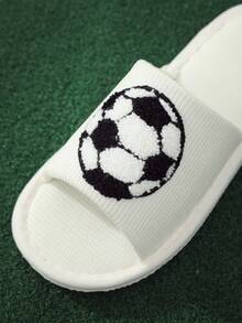 Women's New Football/Soccer Embroidered Fabric Slippers, Casual Indoor Home Suitable For Hardwood Floors, All Season Wear - White - View 3