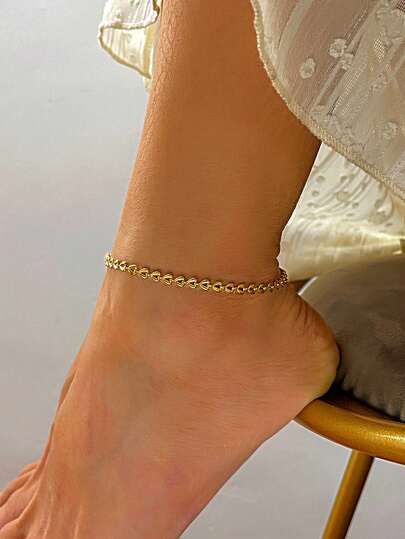 Nooxian 1pc Women's Anklet, Layered Style, Stainless Steel Heart Tassel Waterproof Beach Vacation Anklet, Daily Wear Jewelry Gift (Random Heart Bead Count)