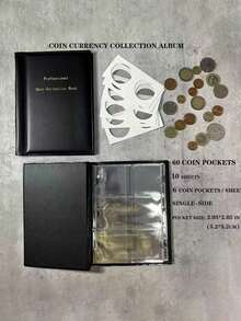 1 Buah Album Koleksi Koin Antik Hitam 60 Koin, Buku Penyimpanan Koin Serbaguna dengan Sampul Lengan Tetap untuk Memajang dan Melindungi Koin bagi Kolektor (Hanya Dapat Digunakan dengan Klip Kertas) - MultiWarna - View 2