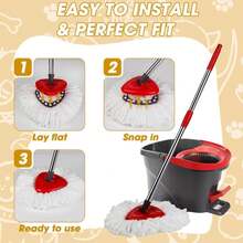 3 Pack Mop Heads Replacements, Spin Mop Replacement Heads Compatible O-Ceda EasyWring 1-Tank System, Microfiber Mop Refills, Easy Cleaning Mop Replace Head - ColorA - 查看 4