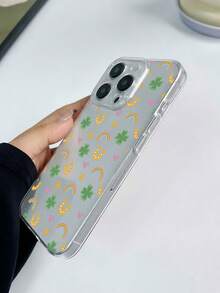 Funda para teléfono con diseño de corazones y trébol arcoíris de la suerte, compatible con iPhone 16, 15, 14 Pro Max, 13, 12, 11, XR y XS Plus. Fabricada en silicona TPU, ofrece protección contra golpes y caídas, además de una excelente sensación al tacto. Es el regalo ideal para familiares, amigos y seres queridos. - transparente - Ver 5