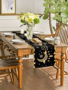 1件伊斯兰派对装饰品，星月图案，复古斋月吊灯，多种尺寸可选的桌布，伊斯兰斋月开斋节派对用品，节日桌旗，斋月家居装饰，斋月，斋月吉祥，斋月快乐，开斋节快乐，开斋节，伊斯兰吉祥，吉祥枕套，斋月节装饰，开斋节 - 黑色1 - 查看 4