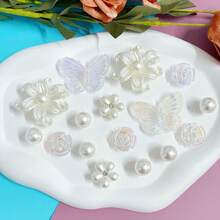 16pcs Iridescent Butterfly Shoe Clips, Fashion Flower & Faux Pearl DIY Beaded Elegant Shoe Decorations, For Clogs, Beach Bags, Holiday Gifts - White - View 6