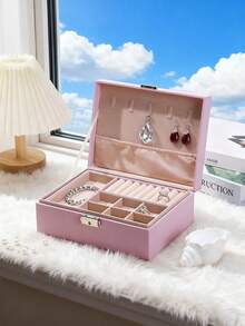 1pc Elegant Jewelry Box With Key Lock, Large Capacity Jewelry Case With Removable Trays For Earrings And Bracelets, Soft Velvet Lining, Faux Leather Exterior - Great Gift For Women, Waterproof Dual-Layer PU Leather Jewelry Organizer Box With Lock, Portable Jewelry Display Stand, Watch Box ,Room Decor - Multicolor - View 4