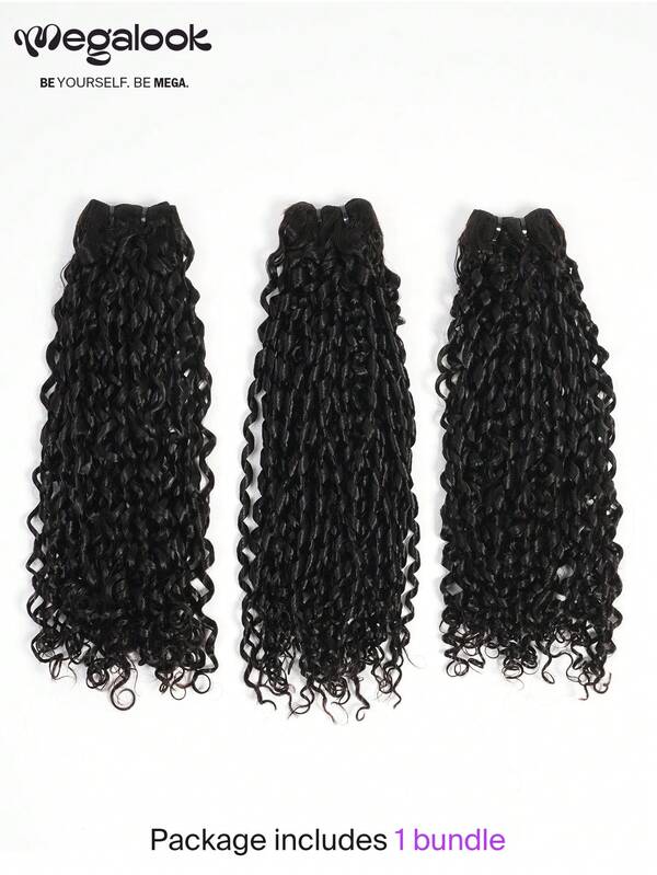 MEGALOOK Pixie Curly 13A 100% Human Hair Bundles Brazilian Virgin Hair 100% Unprocessed Weft Hair Bundles 12-20 Inch Original Hair Extensions Natural Color Human Hair Weave For Women