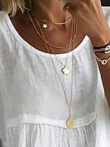 Plus Size Women Solid Color Ruffle Trim Blouse, White Casual Shirt Spring - White - View 5