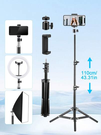 TOKQI 110cm Tripod Stand With 360° Rotation Phone Holder,Floor-Standing Stand Suitable For Professional Photograpy And Video Studio Ring Light, Photography Lights, Smartphones, Small Cameras
