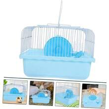 Juego de jaula portátil para hámster - Con rueda de ejercicio, botella de agua, comedero, asa, material de PVC resistente, hábitat para mascotas pequeñas - Multicolor - Ver 1