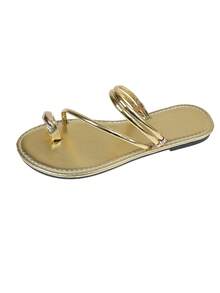 Breezelady Women's Summer New Leopard Braided Flat Sandals Vacation, Beach Fashion Casual Outerwear One Pedal Sandals - Gold - View 2