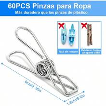 Risom 60 Pinzas para Ropa de Acero Inoxidable Pinzas para Tender La Ropa Pinzas Metal Resistentes Multifuncional para Tendedero Calcetines Fotos Merienda Toallas 6CM - Plata - Ver 5